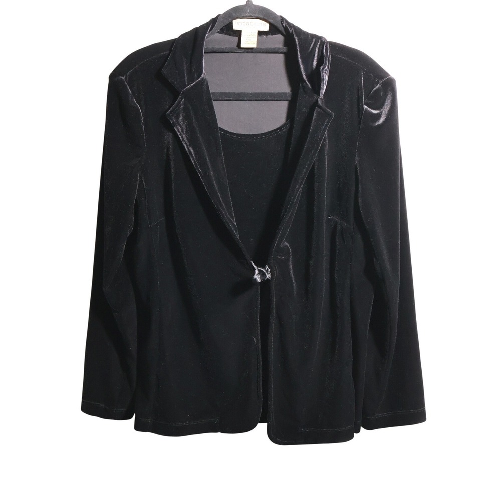 VTG Notations Petite XL Womens Black Velvet Blazer Jacket with Tank Top Set Goth